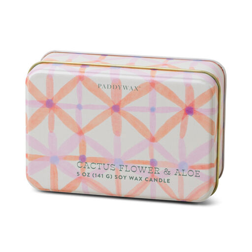 Paddywax Cactus Flower and Aloe Candle in Pink and Coral Tin, 5 oz., 