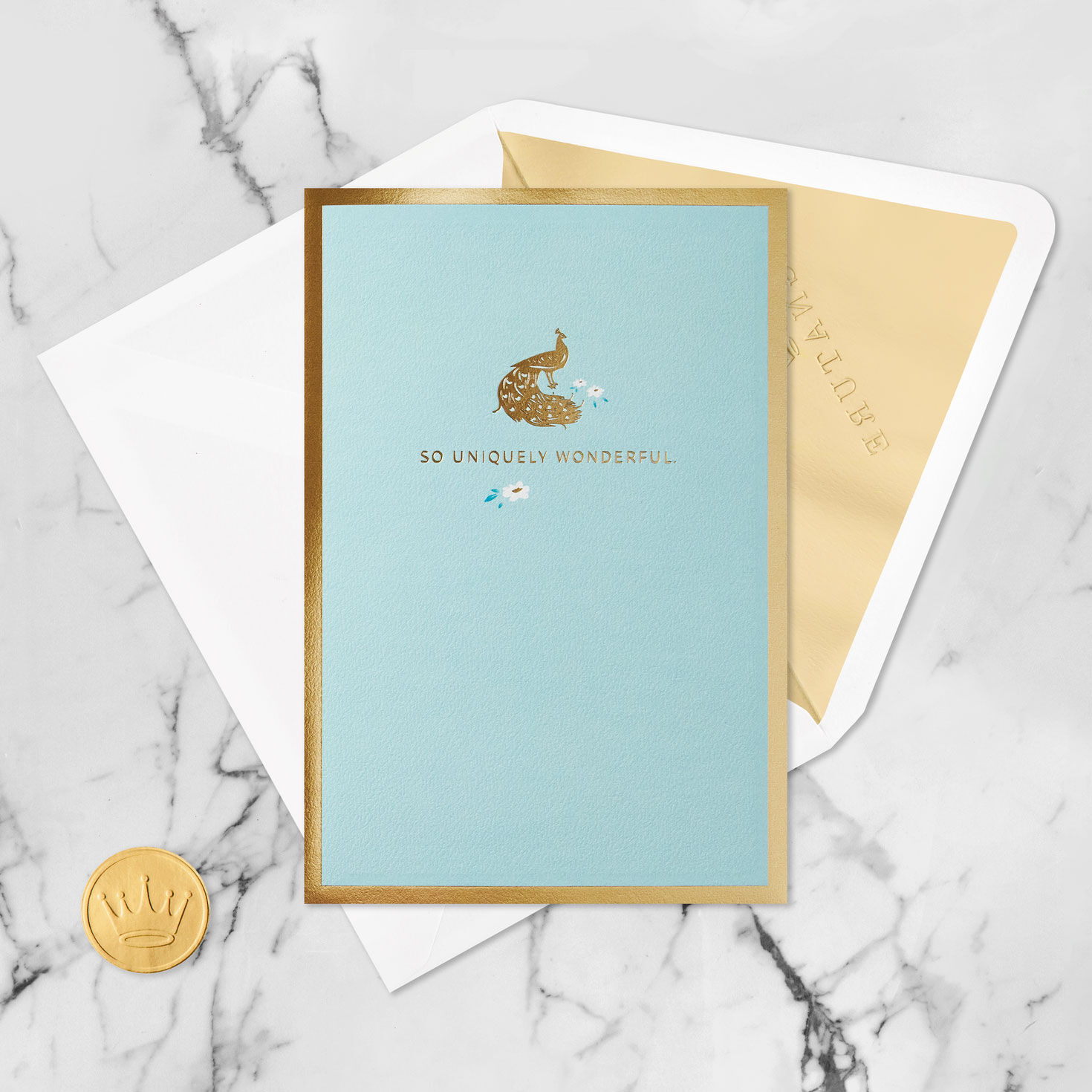 Blue and Green Peacock Encouragement Card Card Front with Envelope and Gold Seal image number 6