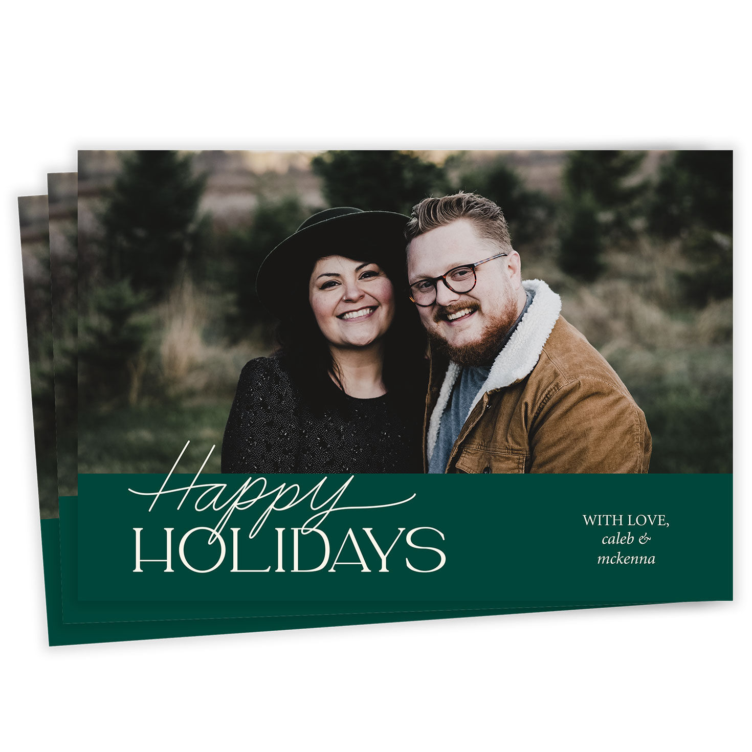 Classic Lettering on Green Flat Holiday Photo Card