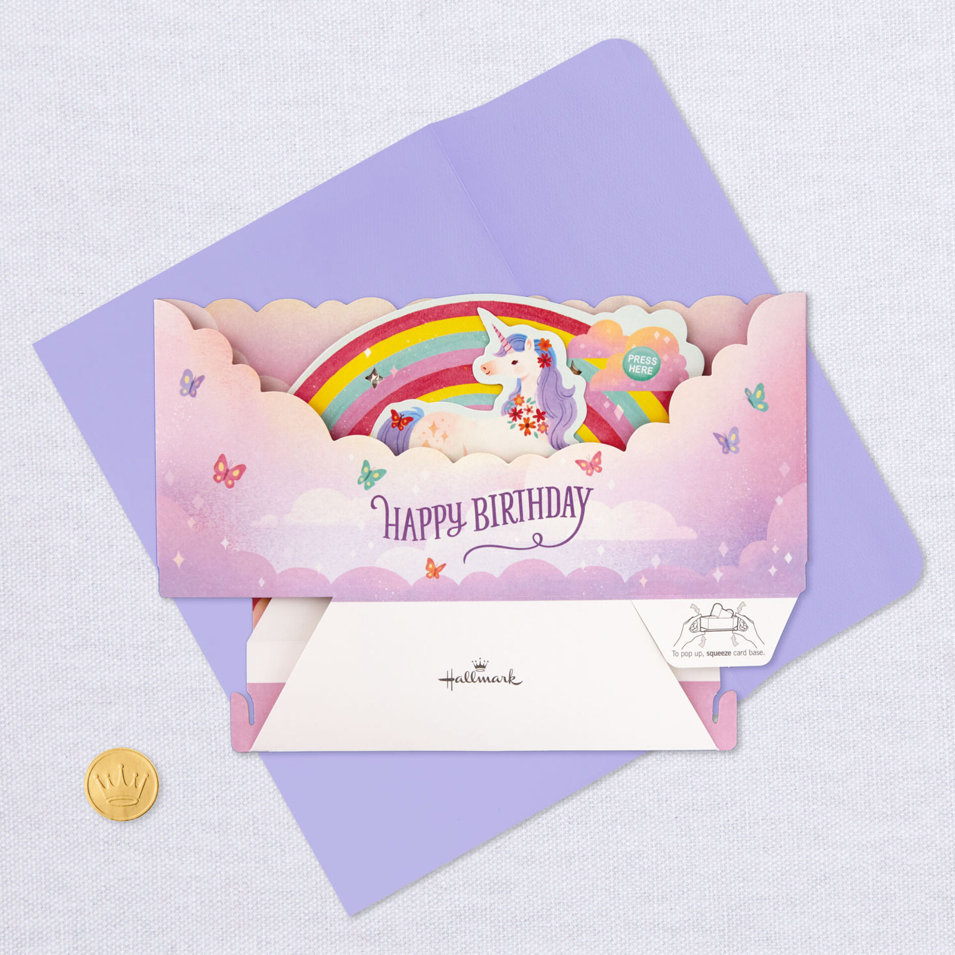 Unicorn Rainbow Musical 3D PopUp Birthday Card With Light Greeting