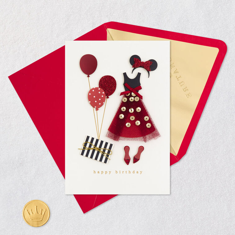 Minnie Mouse Outfit Birthday Card Card Front with Envelope and Gold Seal image number 5