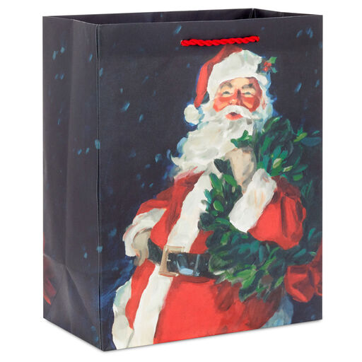 9.6" Santa Portrait on Black Medium Christmas Gift Bag, 