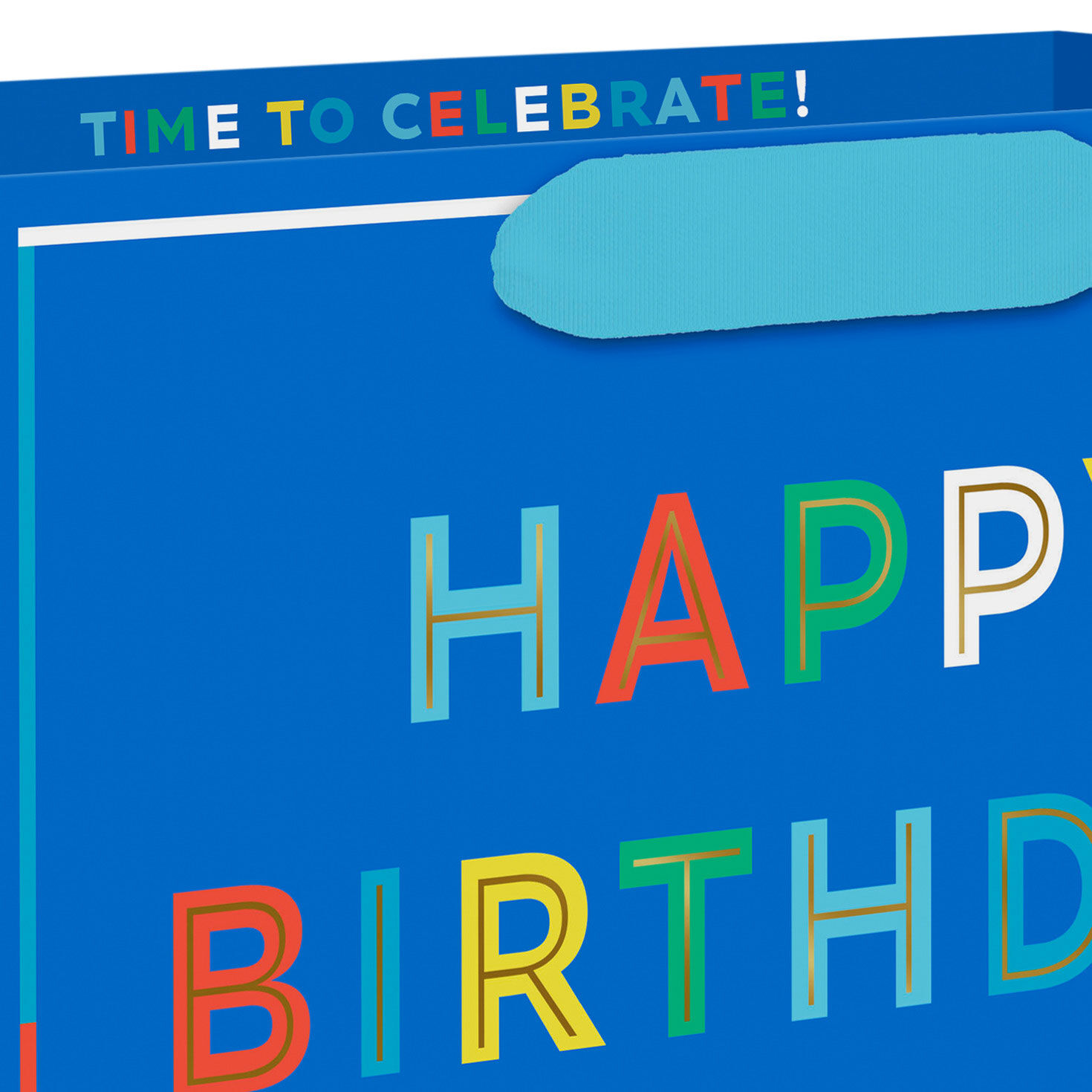 Happy Birthday on Blue Medium Horizontal Gift Bag Handle Detail image number 4