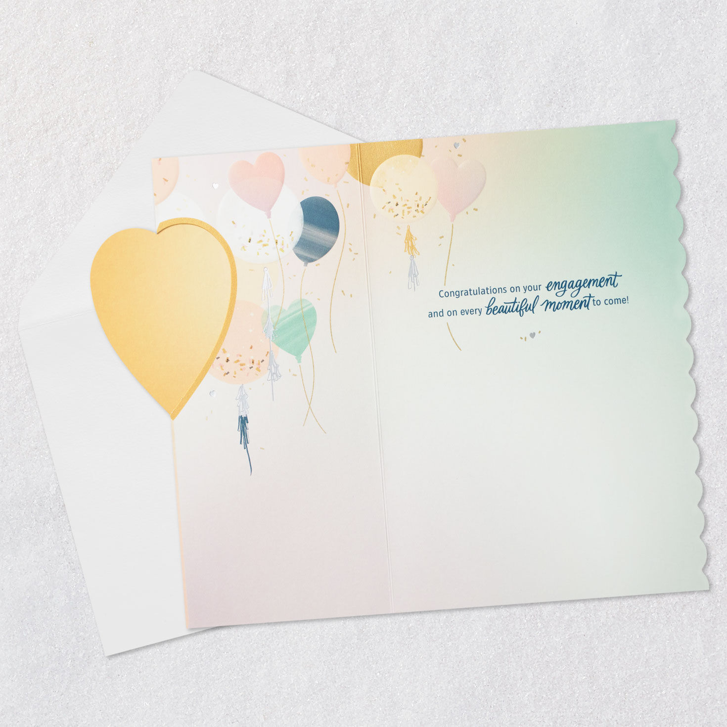Heart Balloons Engagement Congratulations Card Open card with envelope image number 6