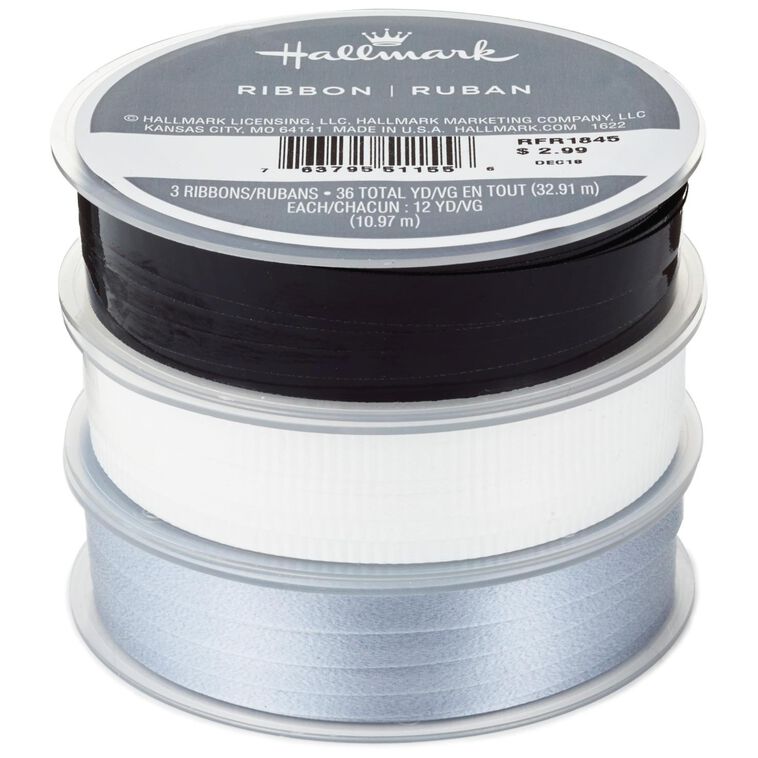 White/Black/Silver 3-Pack Curling Ribbon, 108'