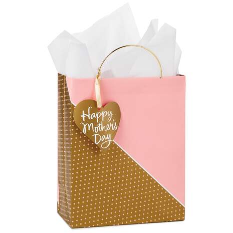 Pink and Gold Mother's Day Medium Gift Bag With Tissue and Tag, 9.6", , large