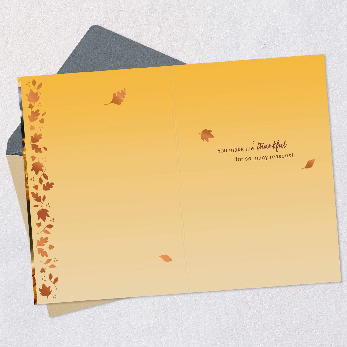 Dog and Autumn Leaves Thank You Card Open card with envelope image number 3