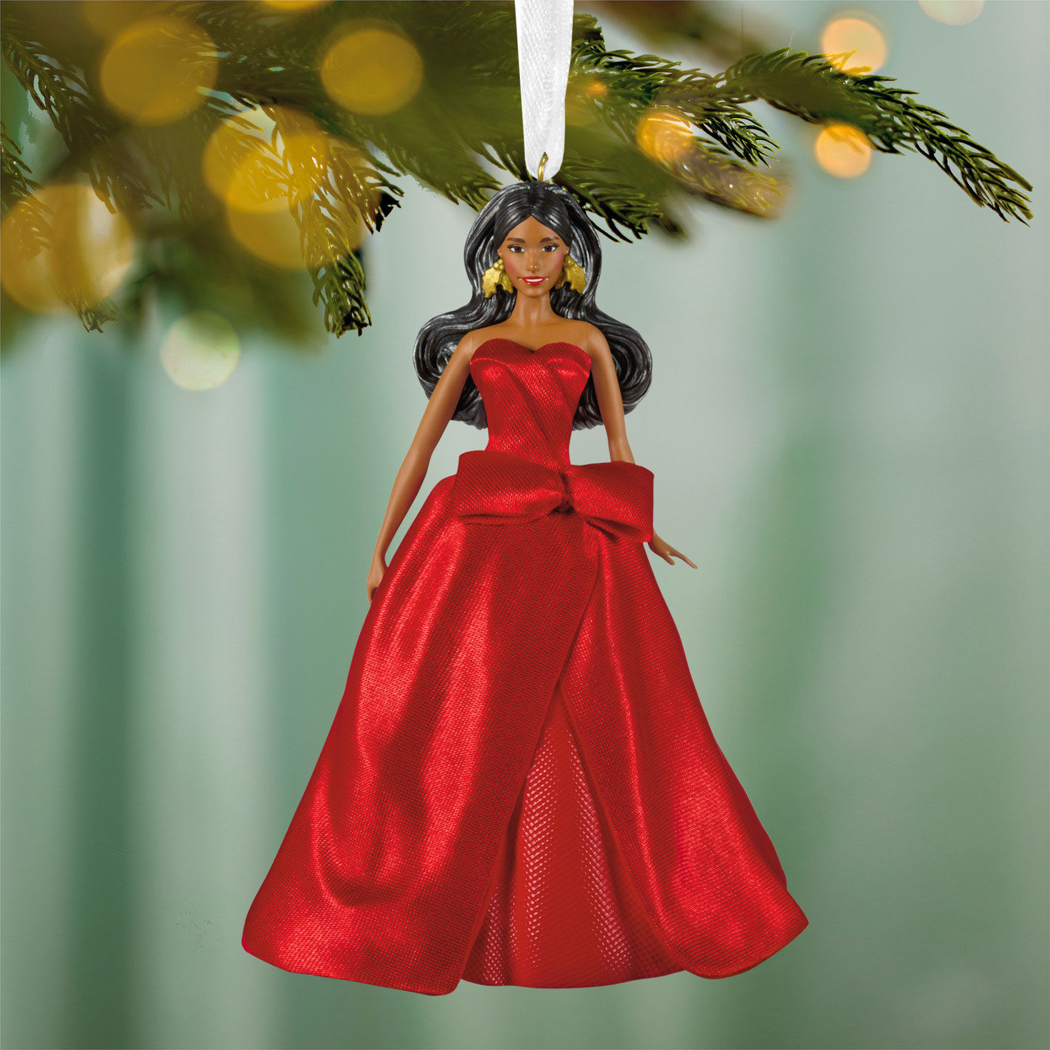 2026 Latina Holiday Barbie Keepsake Ornament hanging on tree image number 2