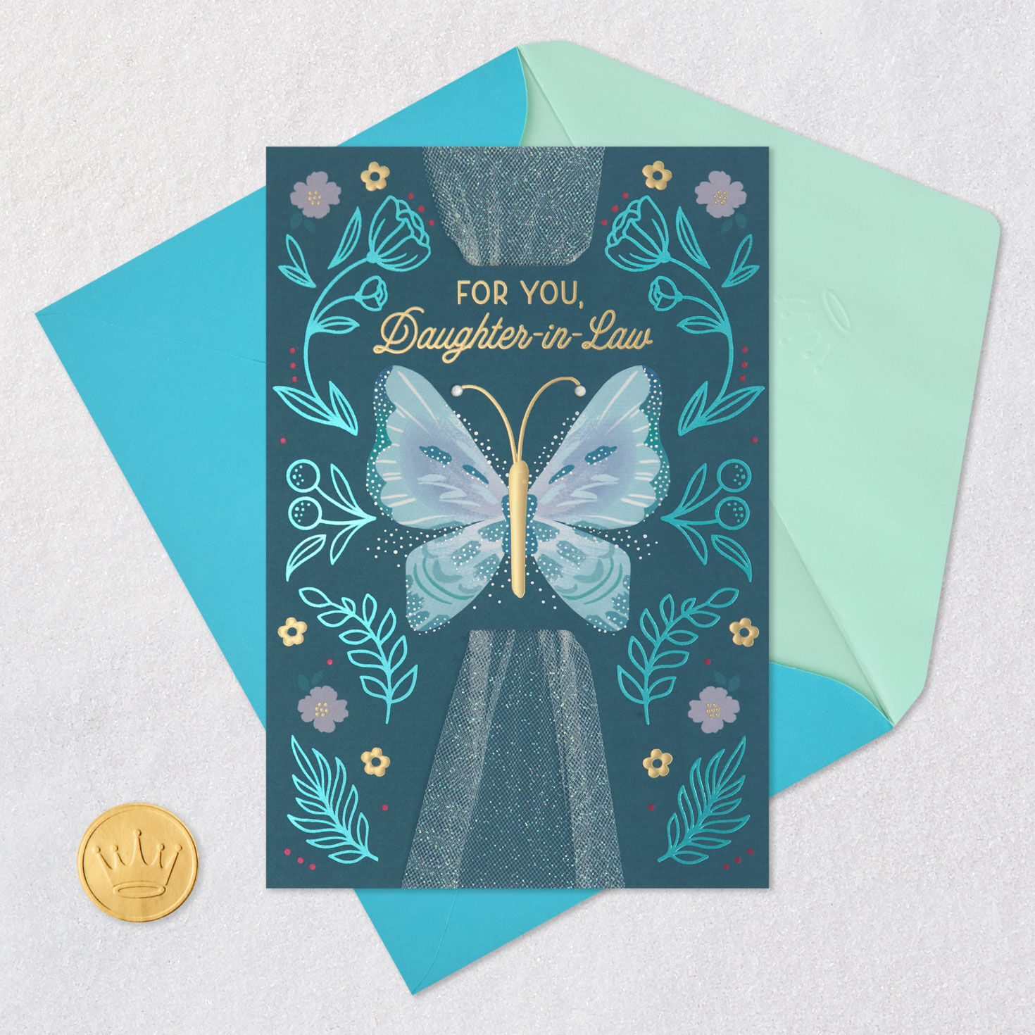 Butterfly and Flowers Daughter-in-Law Birthday Card Card Front with Envelope and Gold Seal image number 6