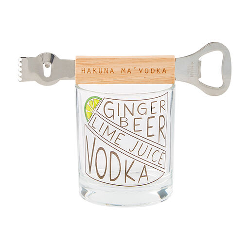 Mud Pie Hakuna Ma-Vodka Drink Recipe Glass With Bottle Opener, 