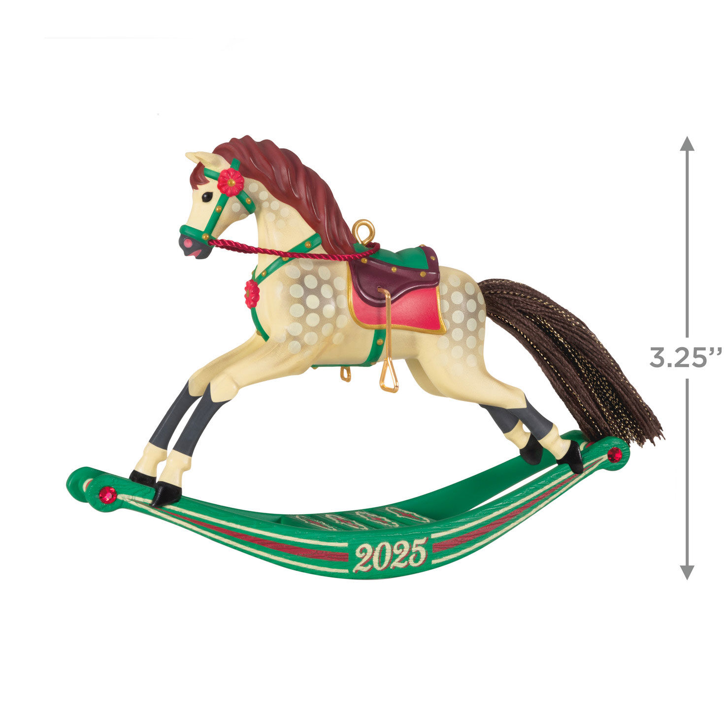 Cream Horse on Green Rocker Keepsake Ornament measurement image number 3
