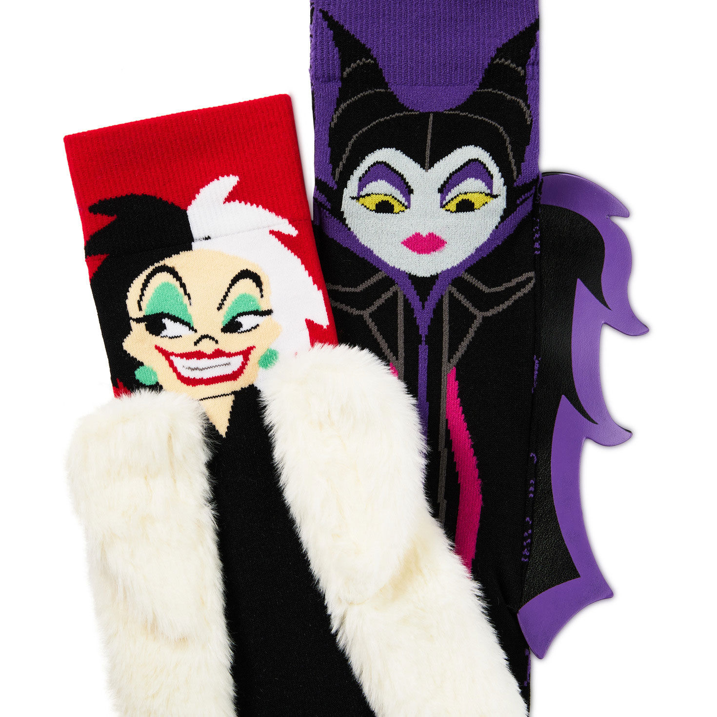 Disney Villains Maleficent and Cruella De Vil Novelty Socks closeup detail image number 2
