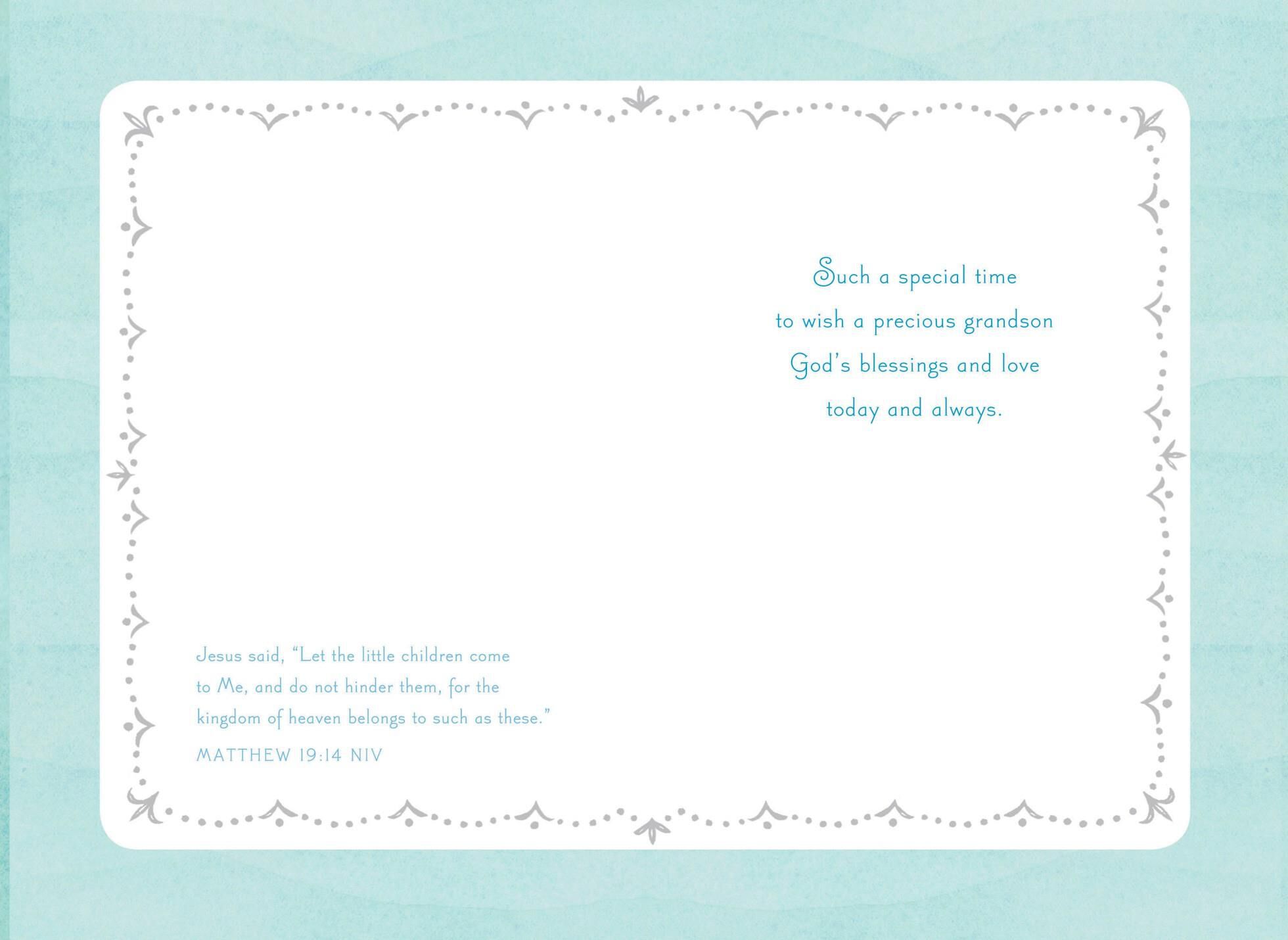 Blue Cross Baptism Card for Grandson