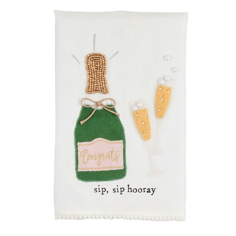 Mud Pie Champagne Bottle and Glasses Tea Towel