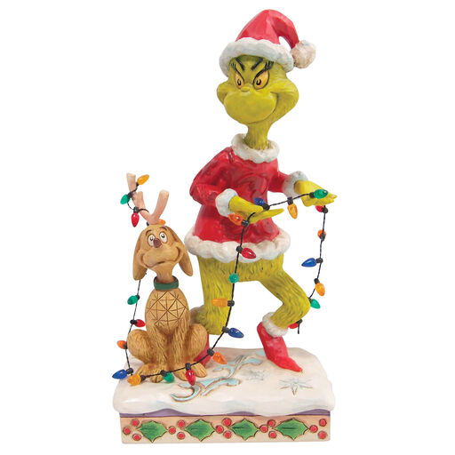 Jim Shore Grinch and Max Wrapped in Christmas Lights Figurine, 8.2", 