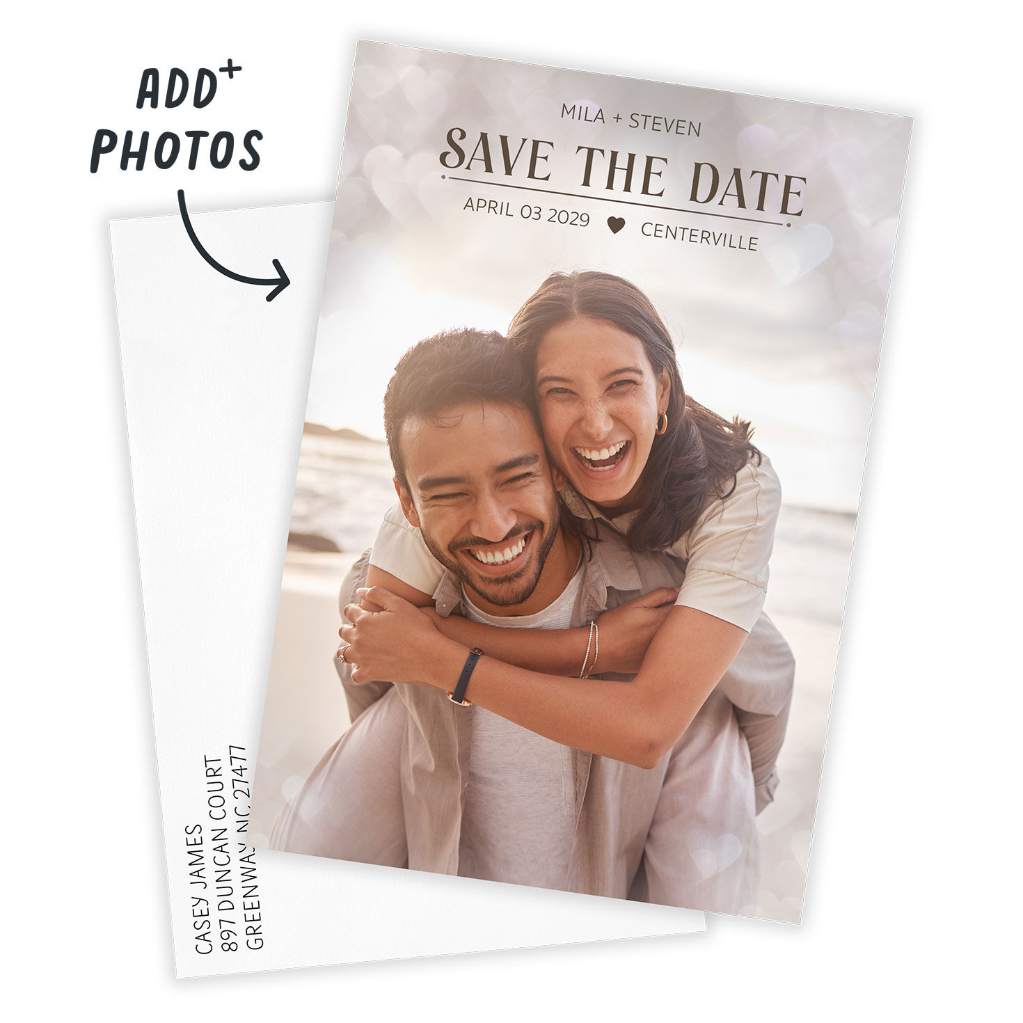Full Photo Personalized Save the Date Card Card front with Envelope indicating personalization image number 2