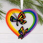 Rainbow Heart With Butterflies Christmas Ornament hanging on tree image number 2