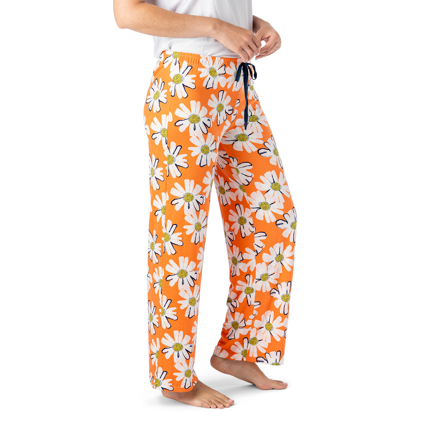 Women's Orange Lounge Pants With Daisy Pattern  image number 2