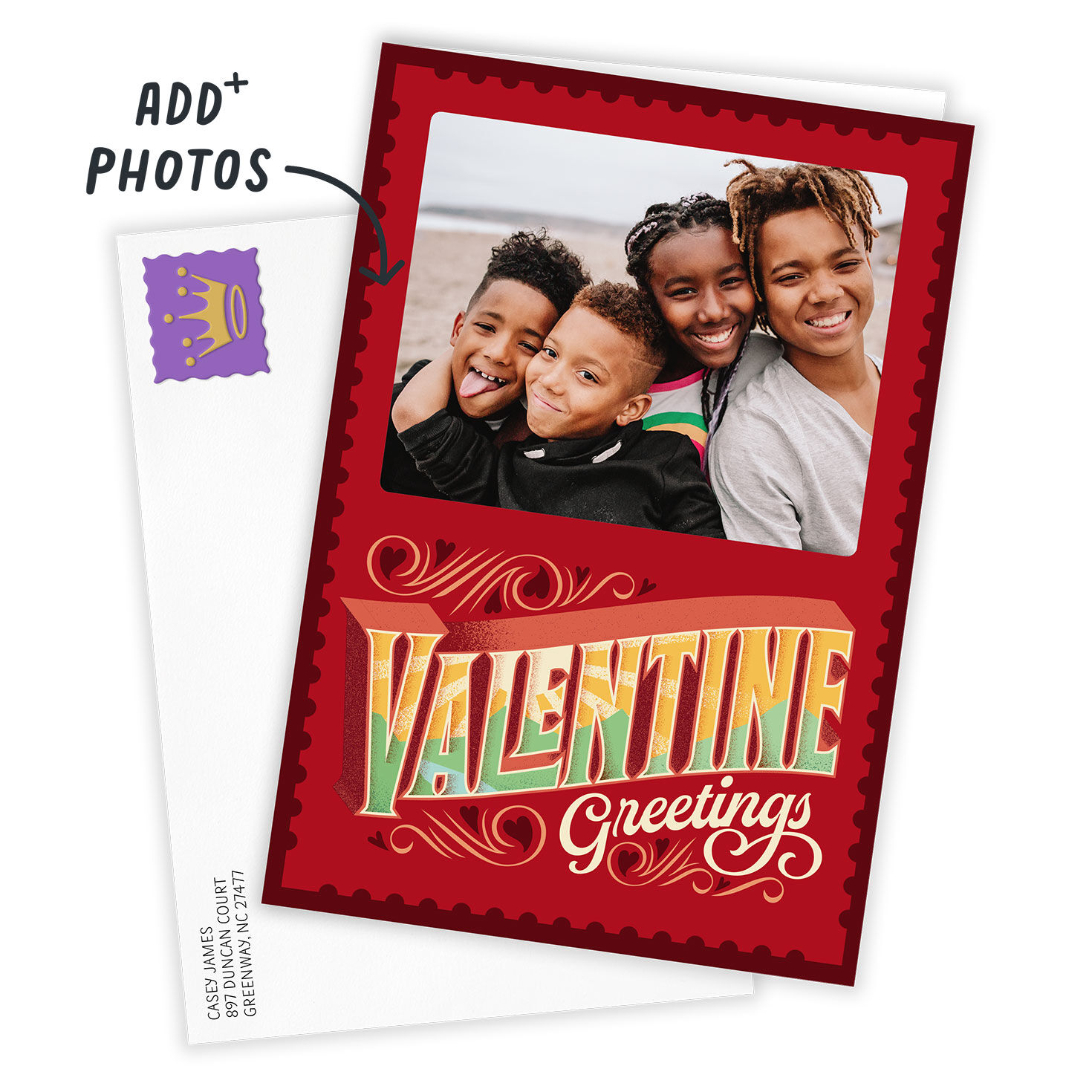 Vintage Postage Stamp Custom Valentine's Day Card, , large image number 2