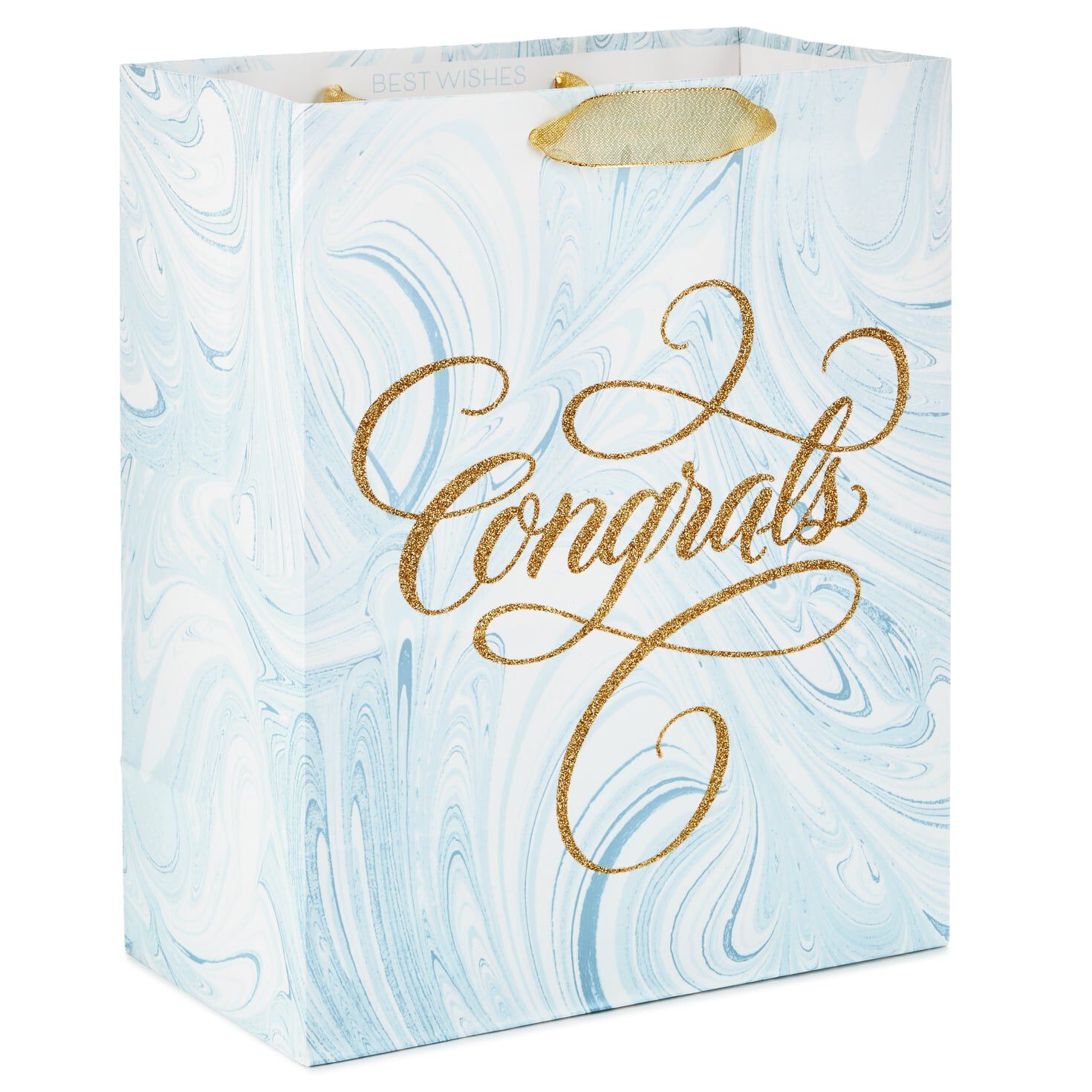 13" Congrats Blue Marbled Gift Bag, , large
