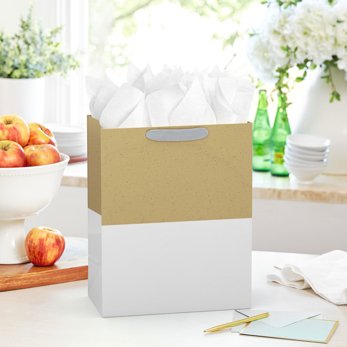 Brown and White Kraft Paper Large Gift Bag in use image number 2