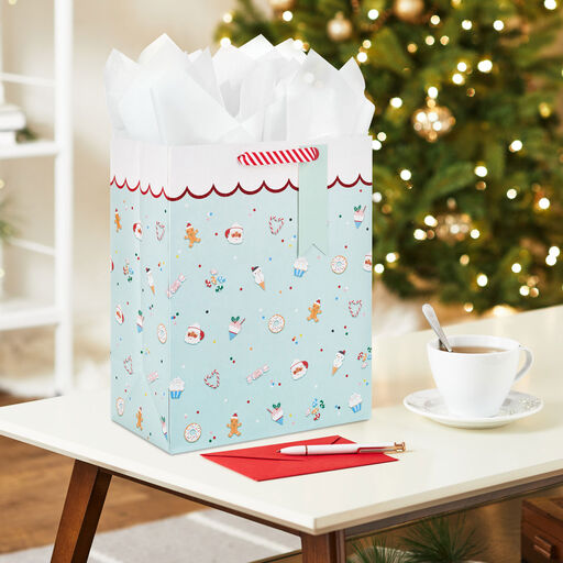 13" Sweet Treats on Mint Large Christmas Gift Bag, 