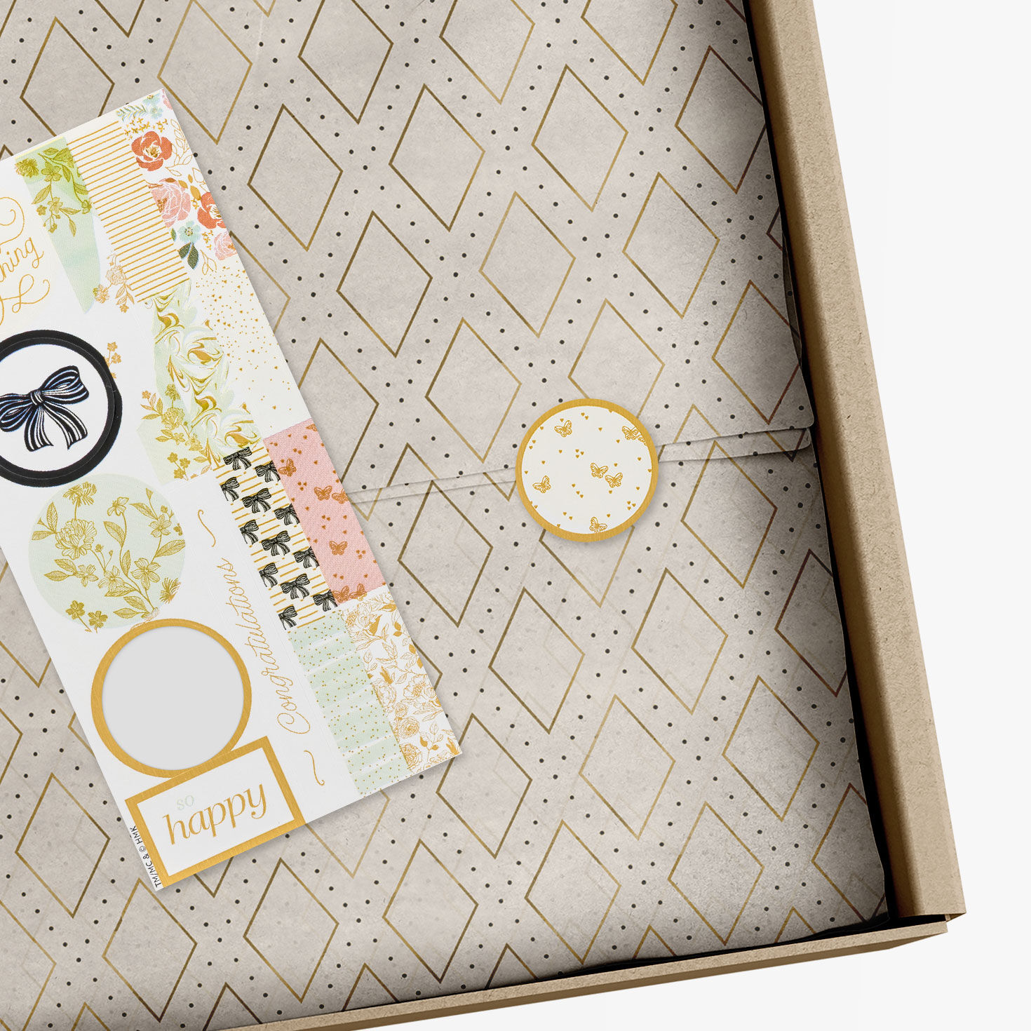 Gold Diamonds Tissue Paper With Stickers Pack in use image number 2