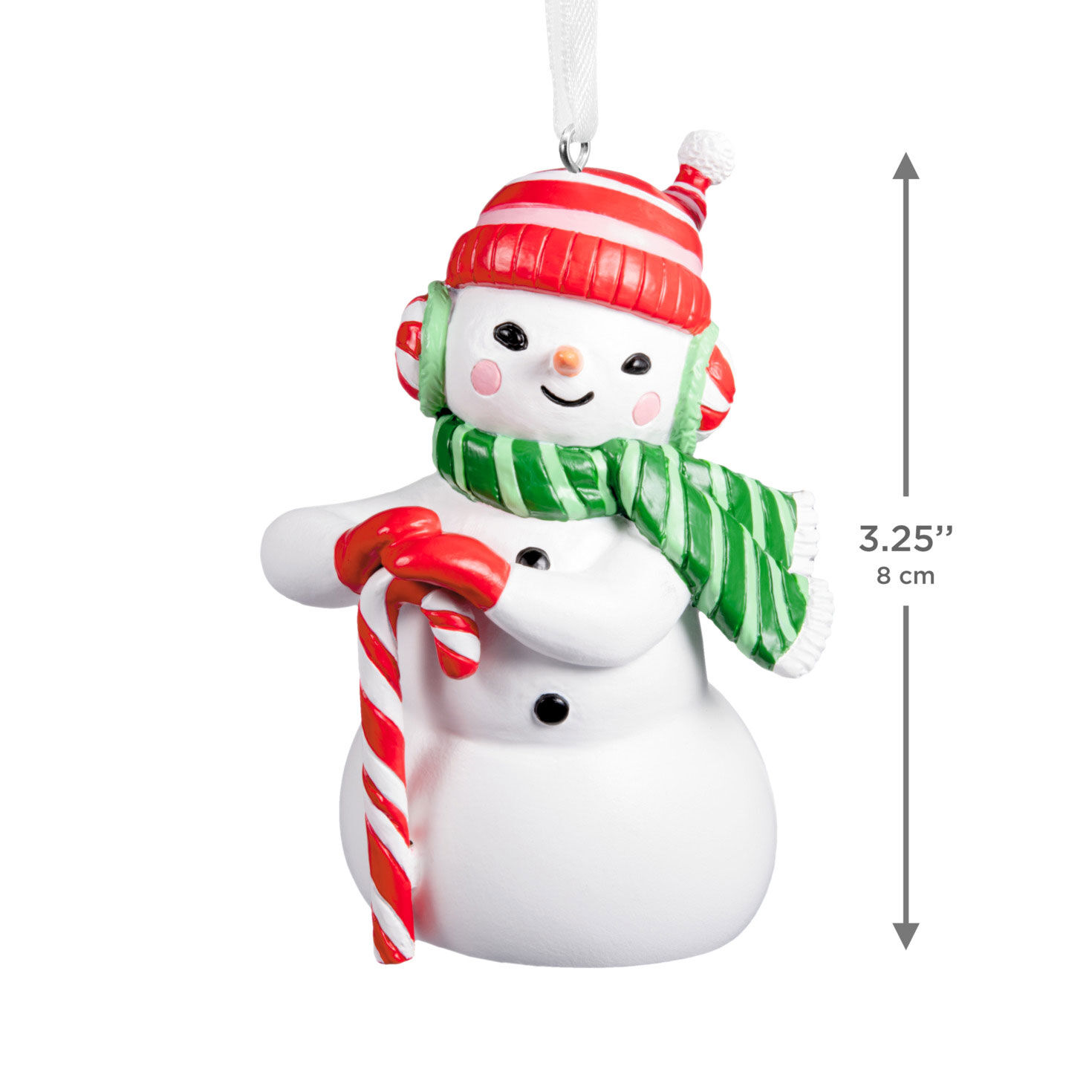 Snowman With Candy Cane Christmas Ornament measurement image number 3