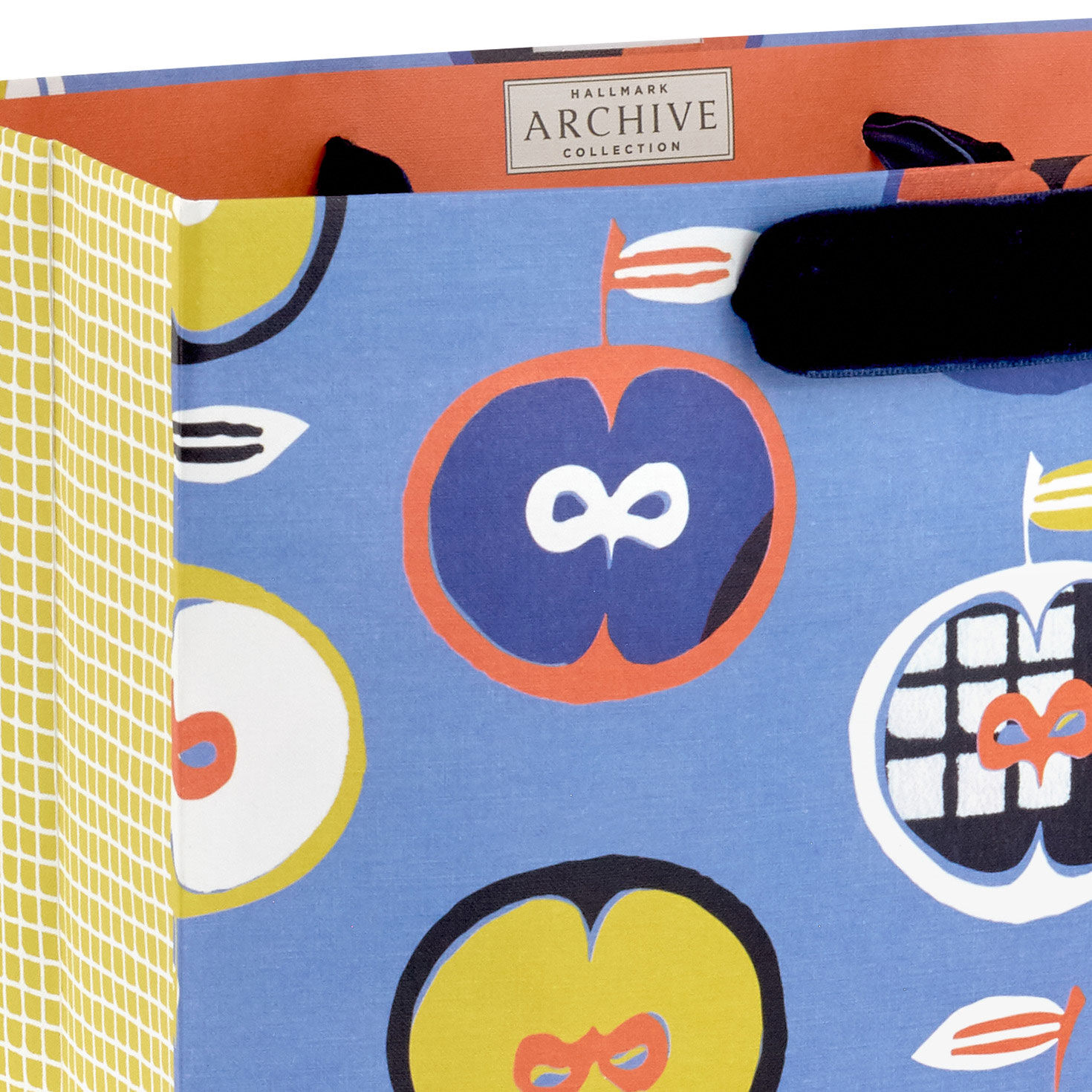 Archives Abstract Apples on Blue Large Gift Bag upclose detail image number 5