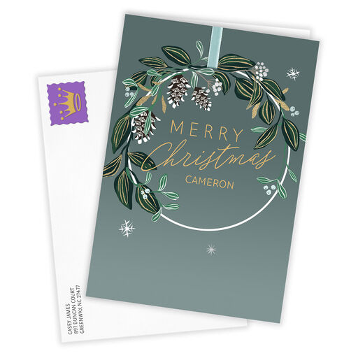 Blessings and Joy Wreath Folded Christmas Photo Card, 