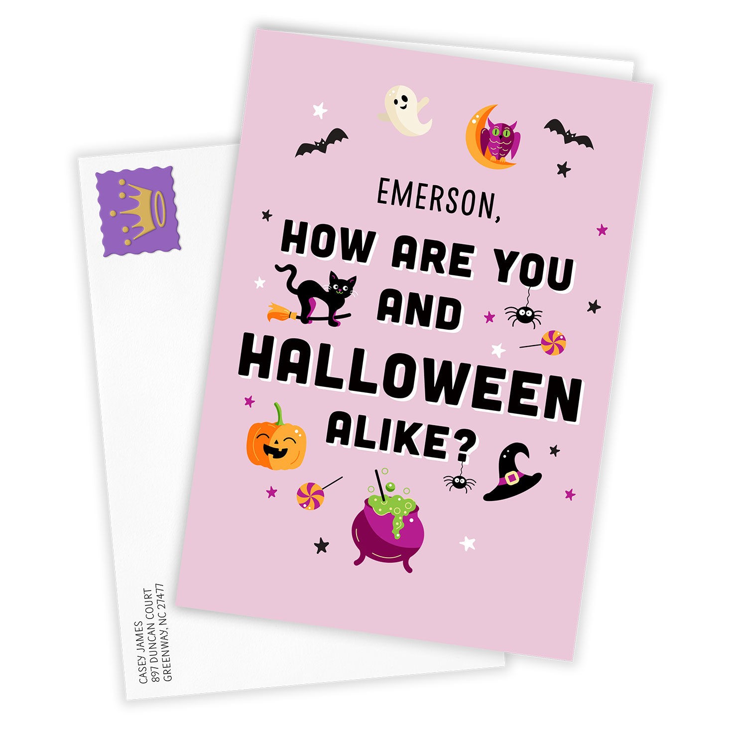 Cute Illustrated Icons Personalized Halloween Card Card Front with Envelope image number 2