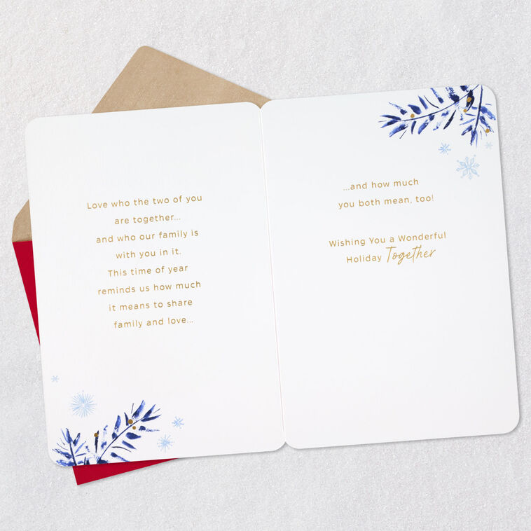 Snuggling Owls Christmas Card for Son and Partner Open card with envelope image number 4