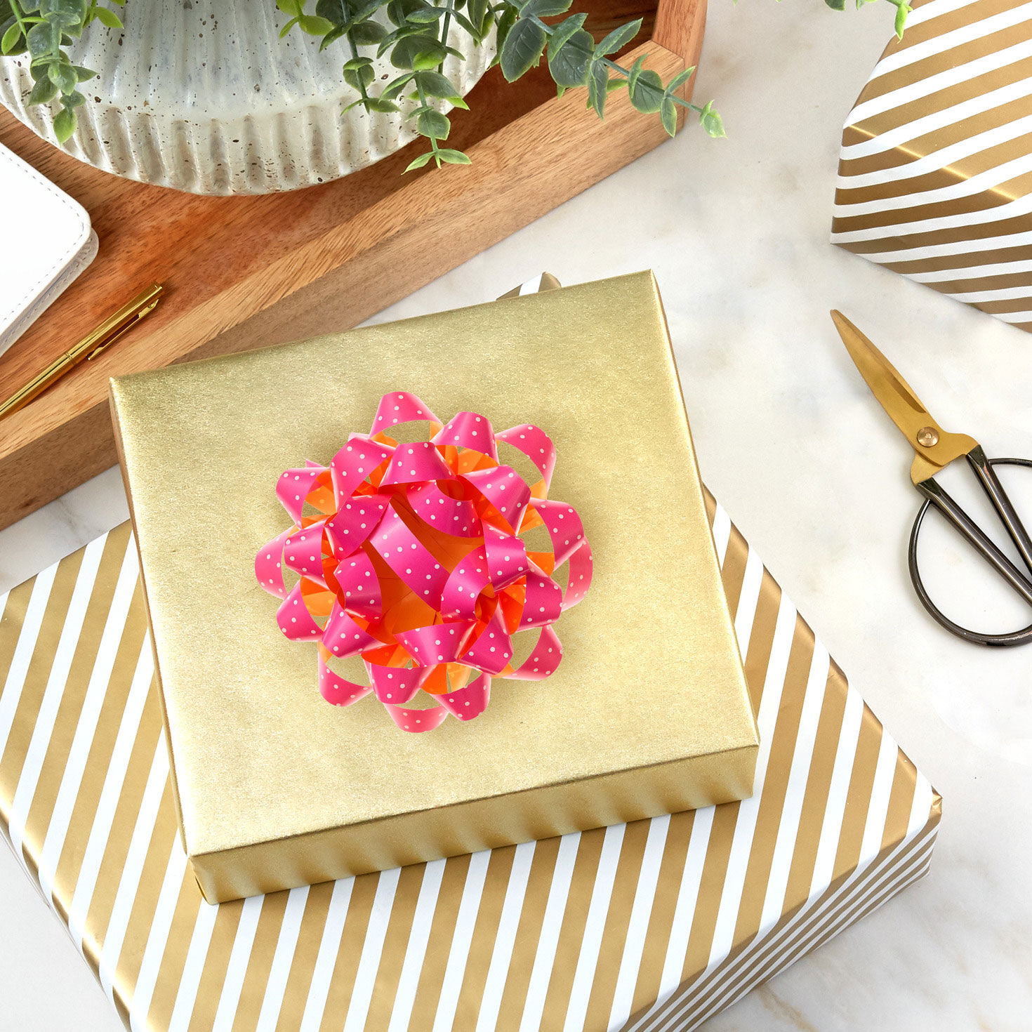 Pink With Dots and Orange on Reverse Gift Bow In use image number 2