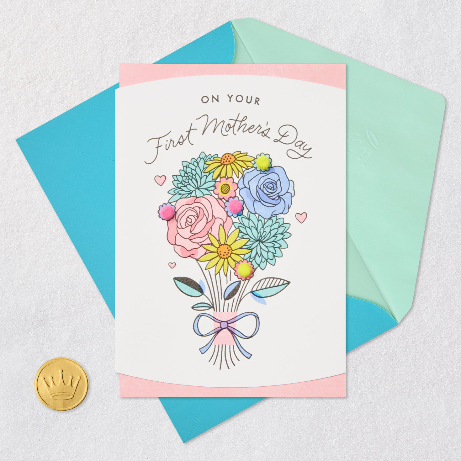 Modern Flower Bouquet New Mom Mother's Day Card Card Front with Envelope and Gold Seal image number 5