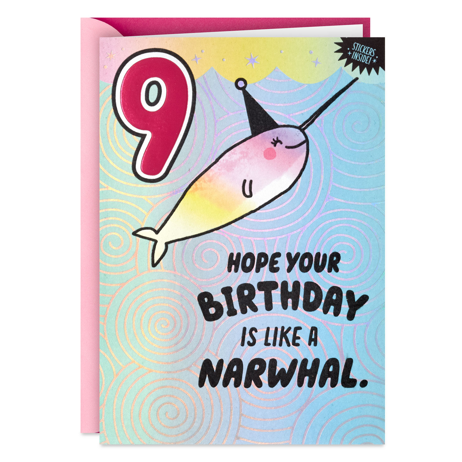 Narwhal 9th Birthday Card for Kid With Stickers