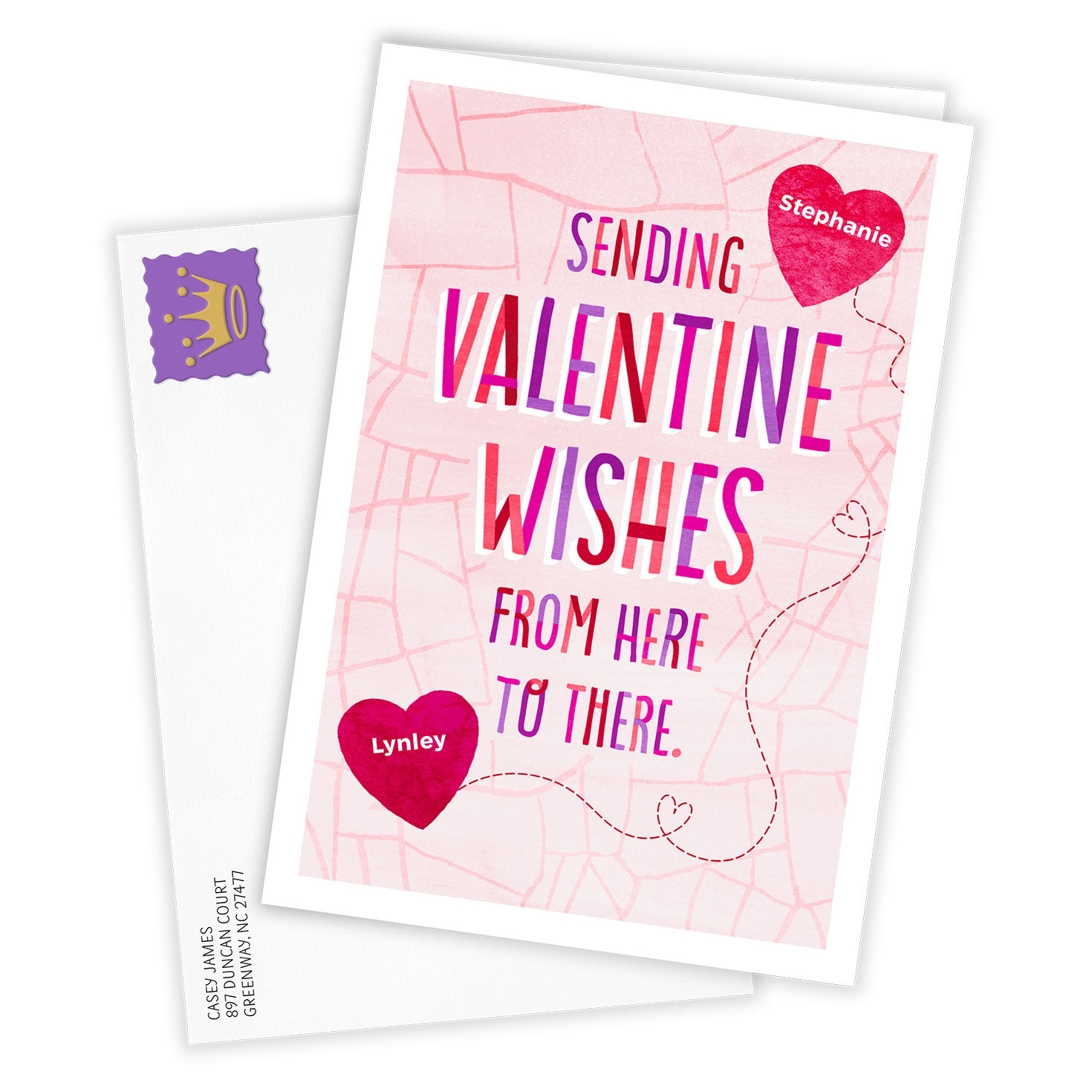 Personalized Distance Hearts & Map Valentine&rsquo;s Day Card  image number 2