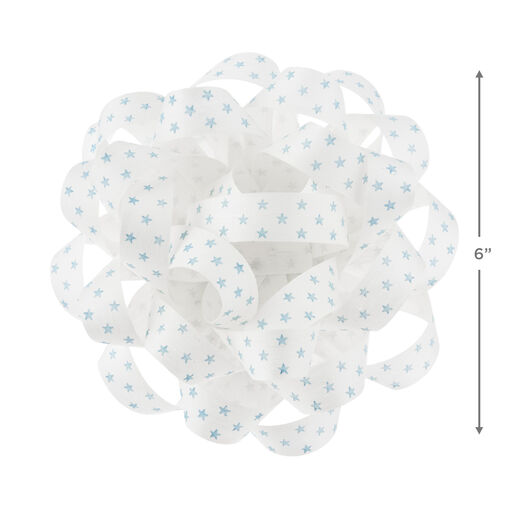 6" Large White Gift Bow With Blue Mini Stars, 