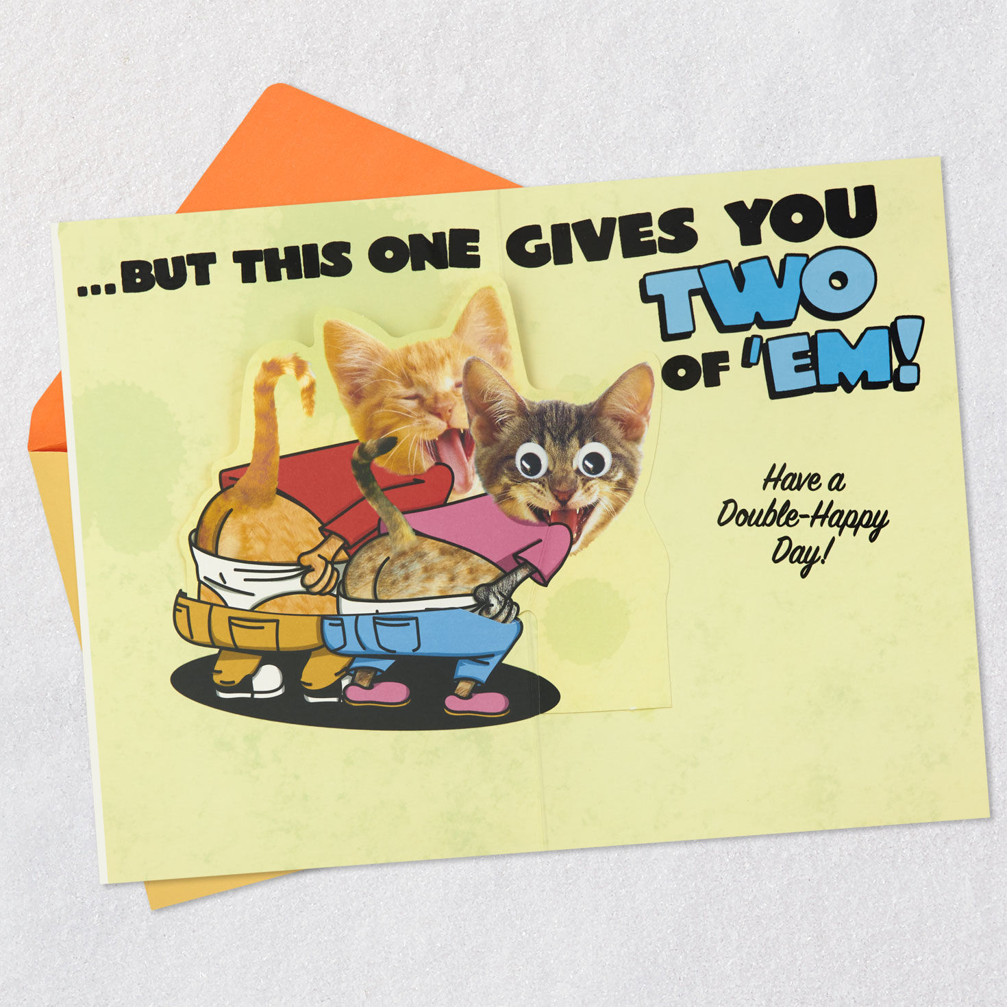 Cats Giving the Moon Crass Funny Birthday Card Open card with envelope image number 3