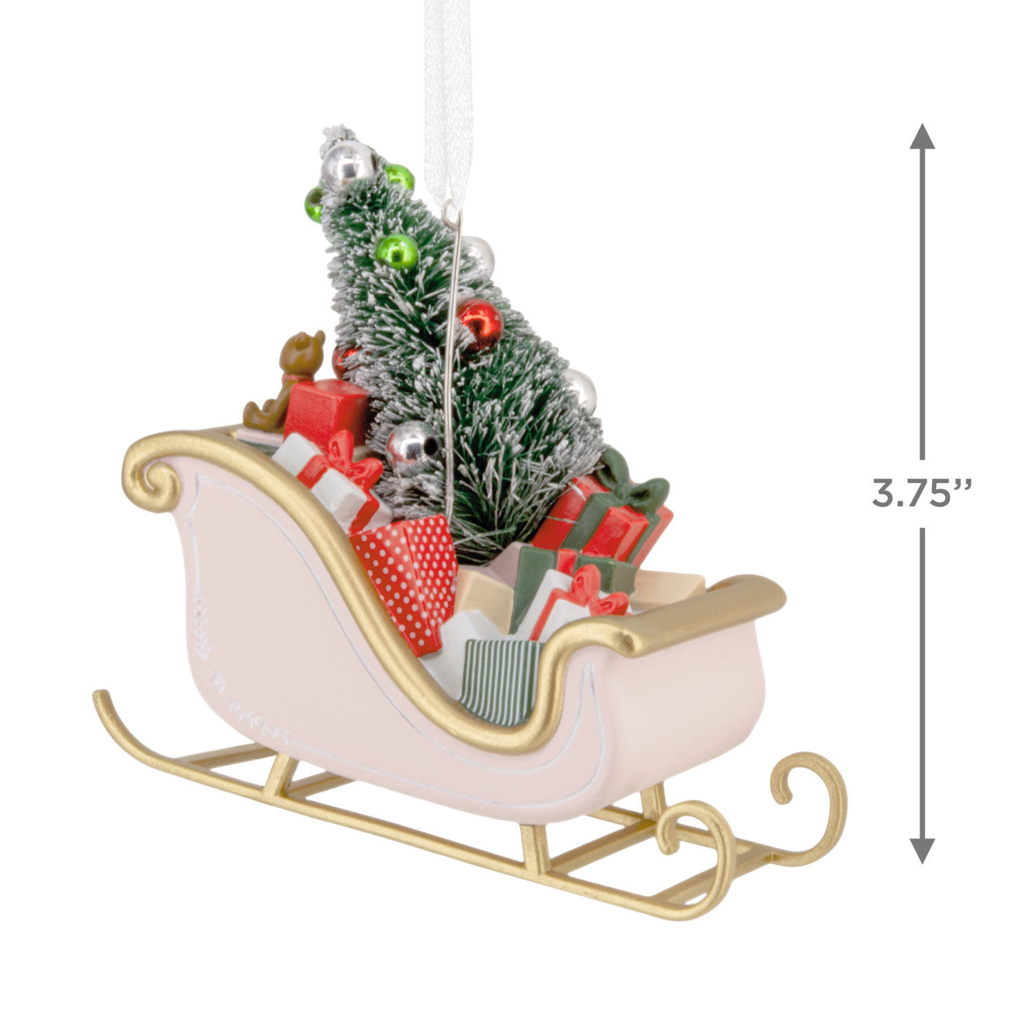 Pink Sleigh Christmas Ornament measurement image number 3
