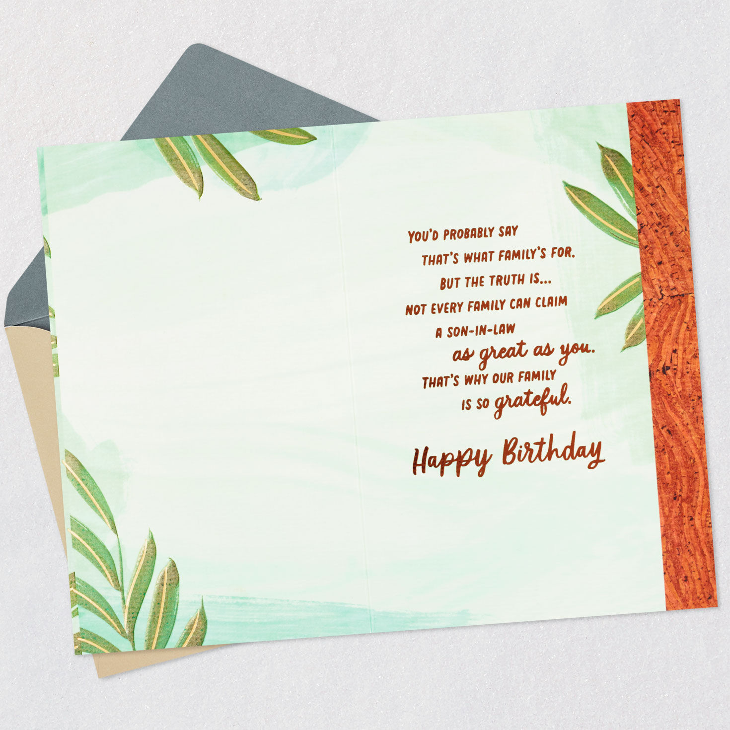 Leaves Frame Birthday Card for Son-in-Law Open card with envelope image number 3