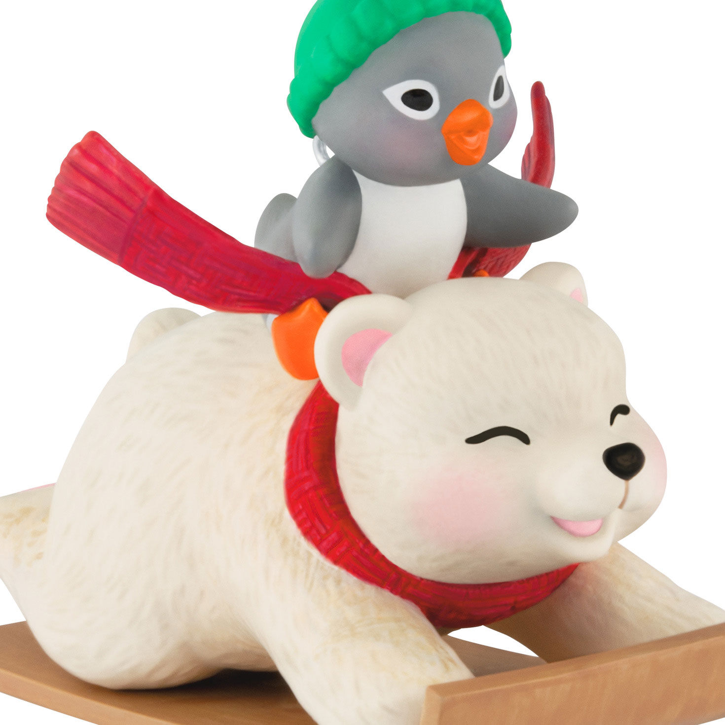 Polar Bear Penguin on Sled Keepsake Ornament closeup view image number 5