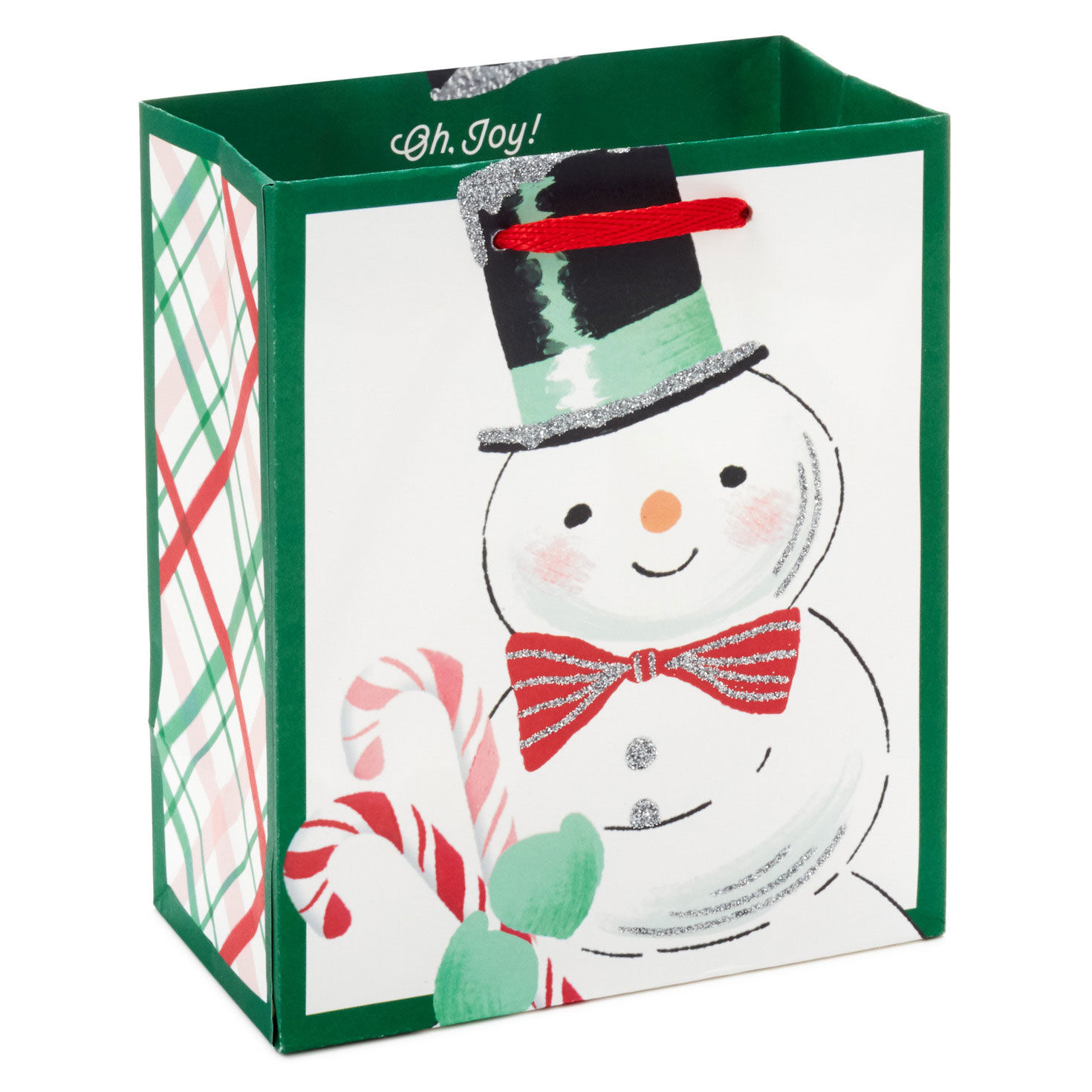 Smiling Snowman on White Small Holiday Gift Bag front image number 1