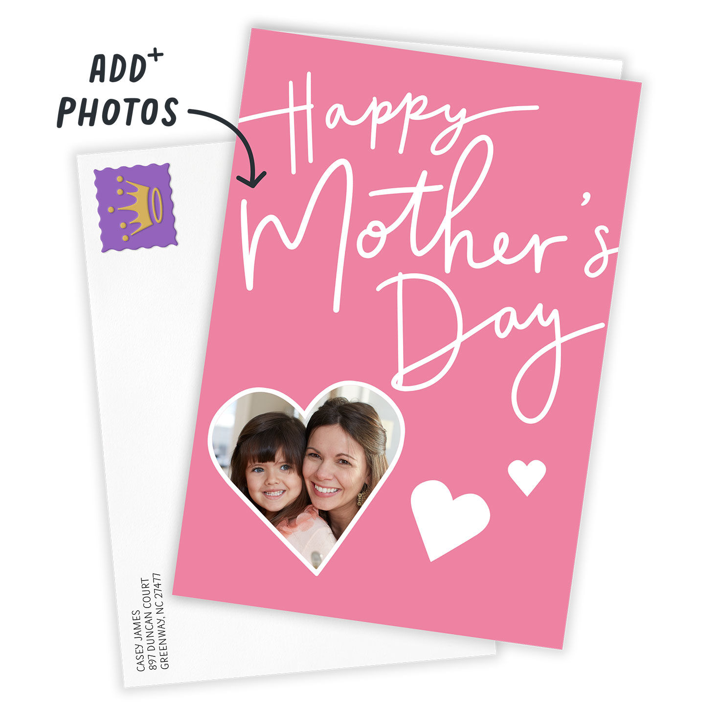 Pink White Hearts Personalized Mother's Day Card Card Front with Envelope image number 2