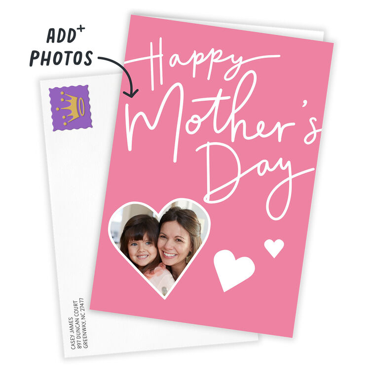 Pink White Hearts Personalized Mother's Day Card Card Front with Envelope image number 2