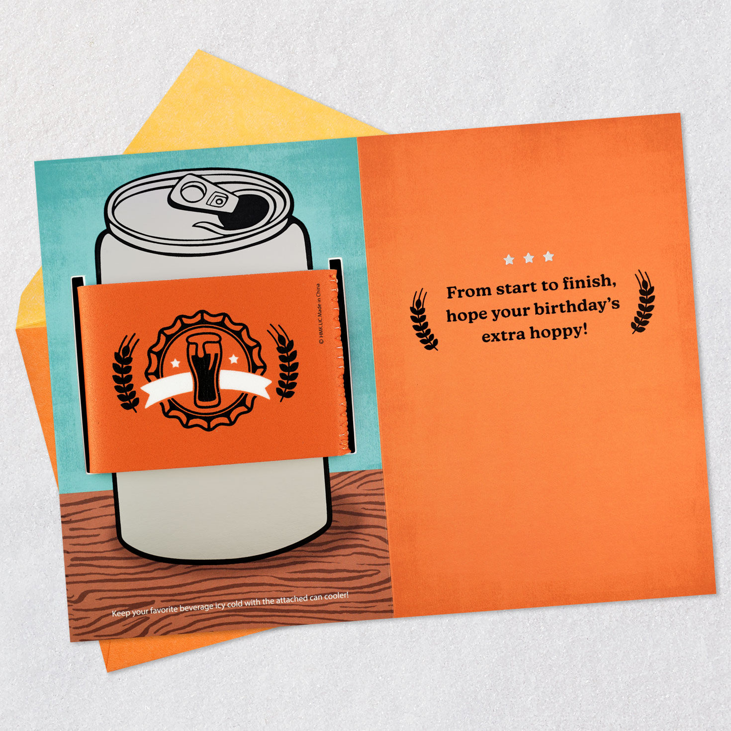 Beer Can Funny Birthday Card With Can Cooler Open card with envelope image number 3