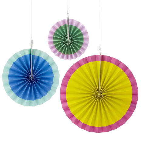 Bright Pastel Decorative Paper Fans, Set of 3, , large