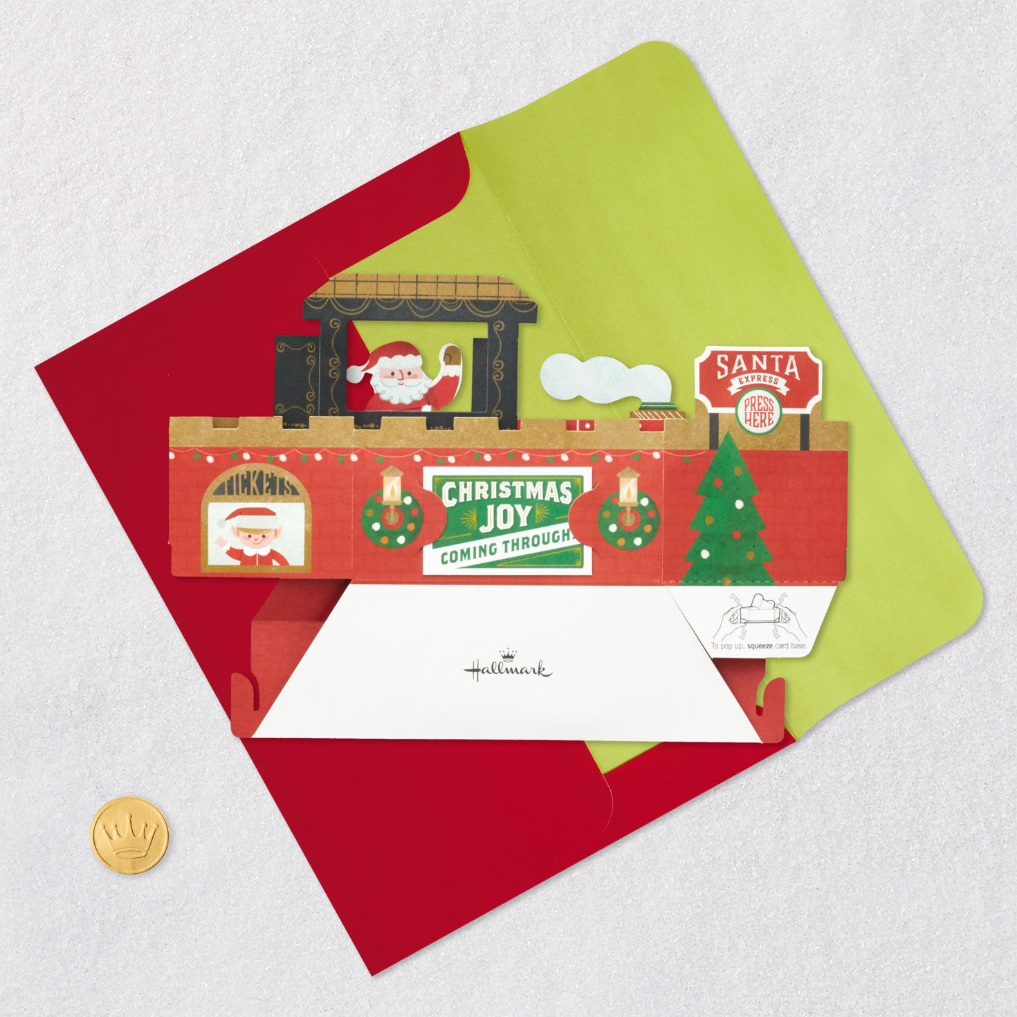 Santa Train Musical & Motion Pop-Up Christmas Card Card Front with Envelope and Gold Seal image number 5