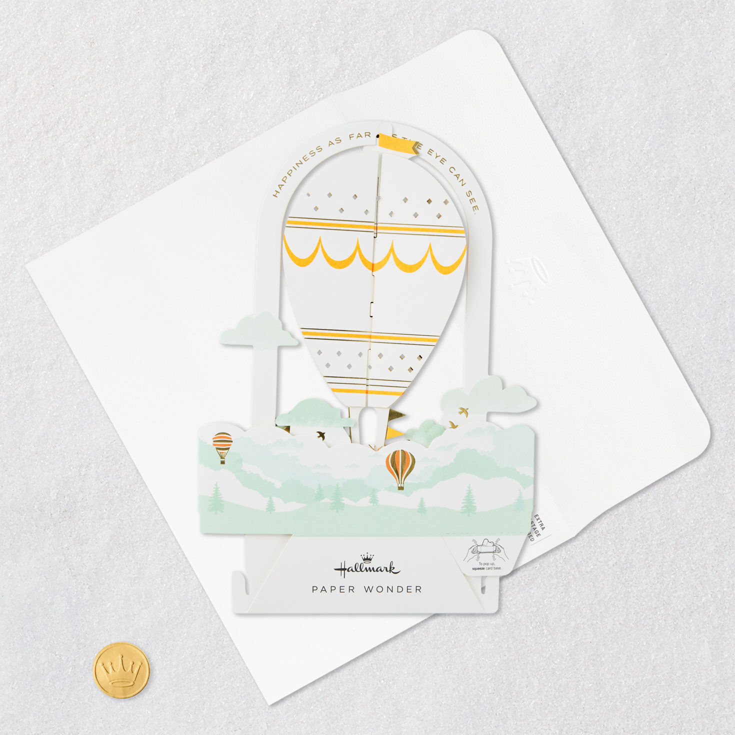 Orange and Green Hot Air Balloon Pop-Up Birthday Card Card Front with Envelope and Gold Seal image number 5