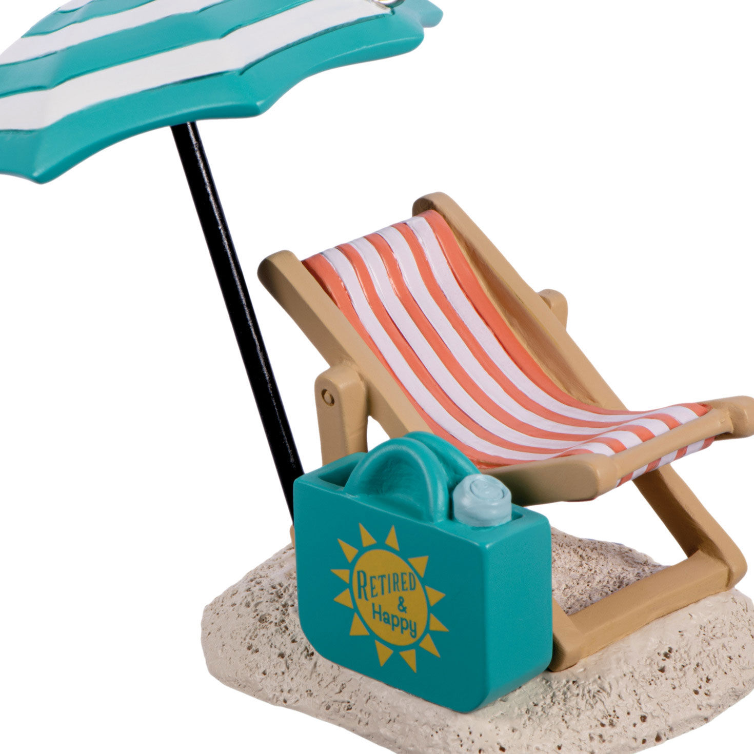 Retired and Happy Beach Chair Christmas Ornament closeup view image number 5