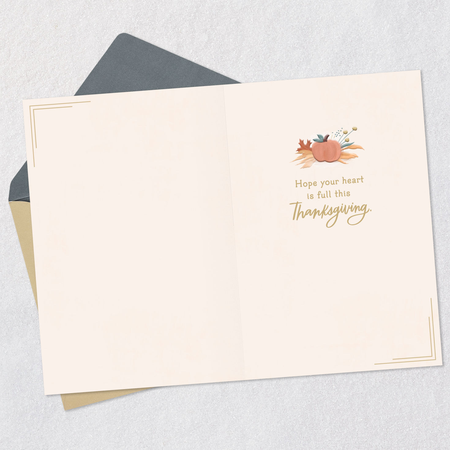 Pumpkin and Cornucopia Thanksgiving Card Open card with envelope image number 3